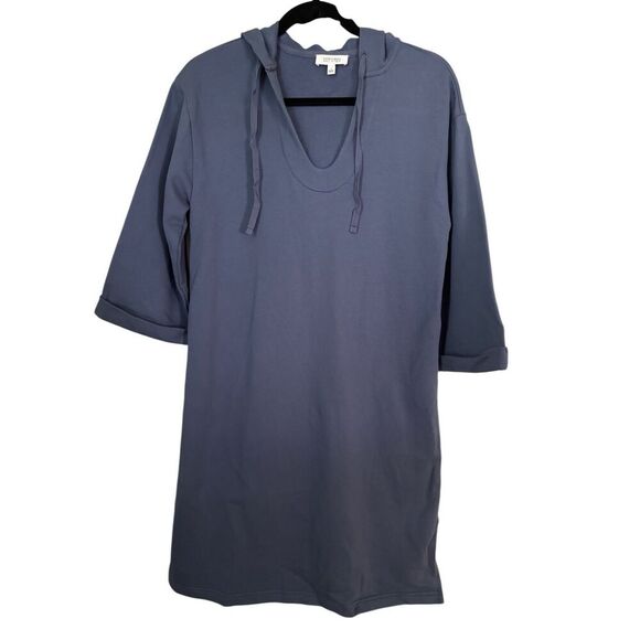 Haven Well Within Organic Cotton French Terry Hooded Dress SZ Small Blue Lounge - Picture 2 of 8